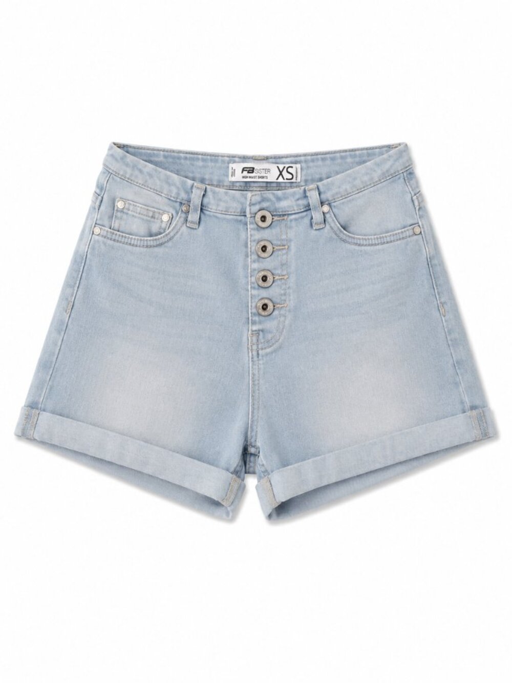 Light Blue High-Waist Denim Shorts With Button Fly- XS